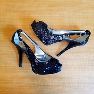 Guess Gwhondola2 Black Sequin High Heel Size 8.5